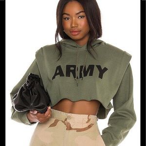 S&R Ronny Kobo olive green Matt cut off hooded sweatshirt